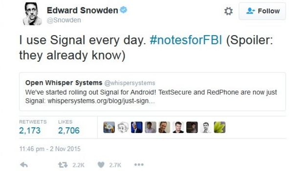 Tuíte de Edward Snowden