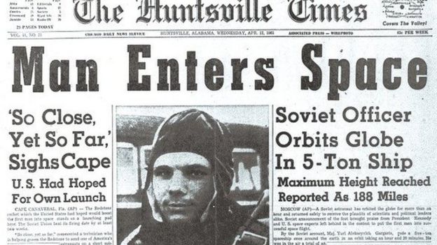 Newspaper with Yuri Gagarin on
