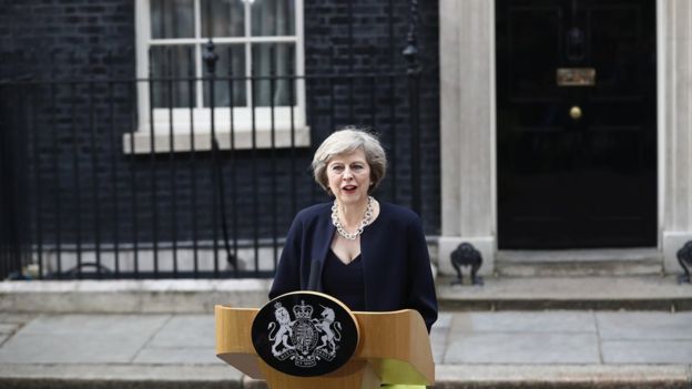 Theresa May speech outside Downing Street in July 2016