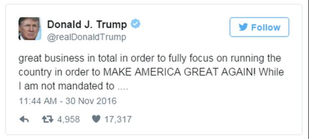 A tweet from Donald Trump reads: