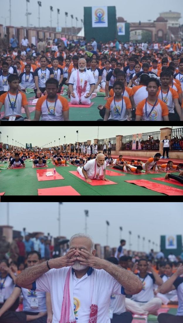 பிரதமர் நரேந்திர மோதி லக்னோவில் நடைபெற்ற யோகா விழாவில் கலந்து கொண்டார்.