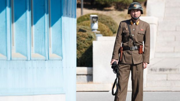 A North Korean soldier at the Joint Security Area on the DMZ