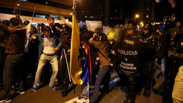 Manifestantes en Quito.