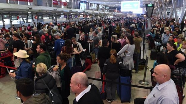 Passengers endure delays at Sydney Airport on Monday