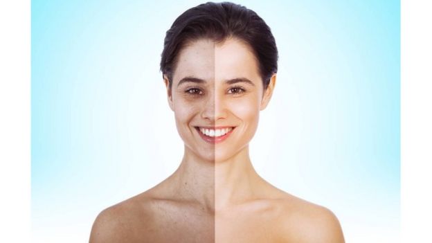 Una imagen de mujer con su rostro modificado digitalmente para parecer más brillante.