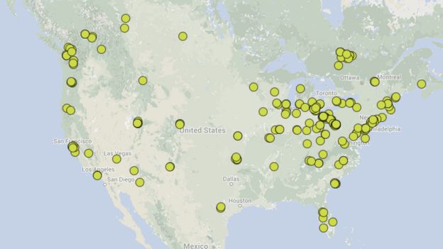 El mapa de los provedores de servicios y proveedores ecológicos en EE.UU