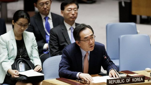 مندوب كوريا في مجلس الأمن خلال التصويت على قرار بعقوبات ضد كوريا الشمالية