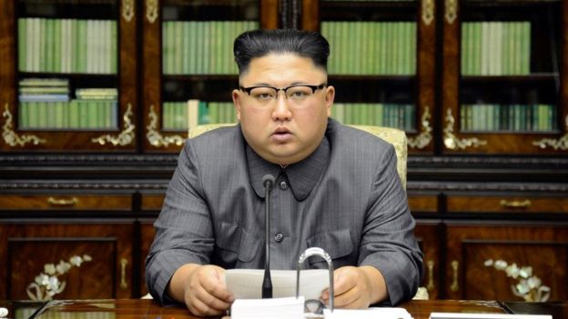 North Korea's leader Kim Jong Un makes a statement regarding U.S. President Donald Trump's speech at the U.N. general assembly, in this undated photo released by North Korea