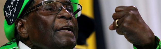 Zimbabwean President Robert Mugabe addresses a meeting of his ruling Zanu-PF party's youth league in Harare, Zimbabwe, on 7 October 2017