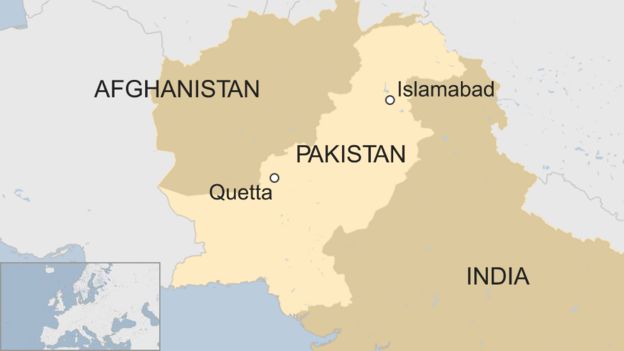 A map showing Quetta in Pakistan