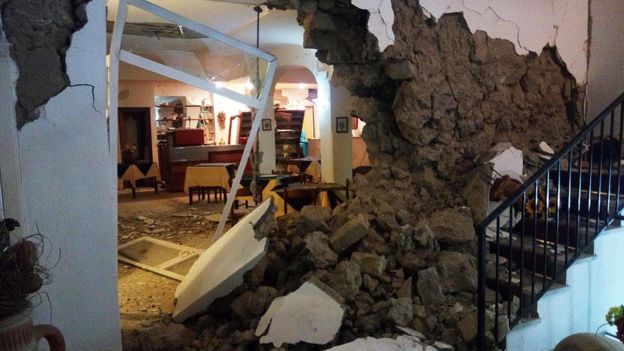 Damage to Vinetum Hotel in Casamicciola, on 22 August 2017