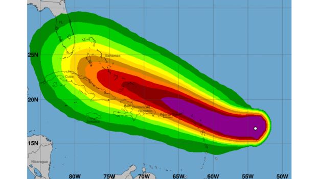 Imagen de la previsión de la trayectoria de Irma