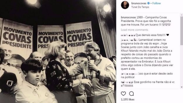 Postagem de Bruno Covas no Instagram com foto antiga do avô, o ex-governador Mário Covas