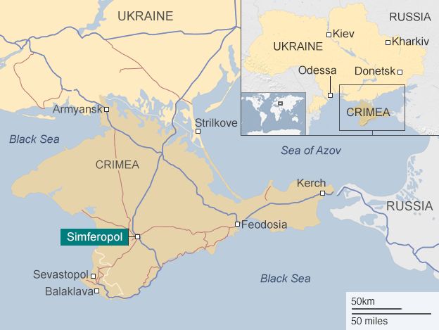 Map showing Crimea and Simferopol