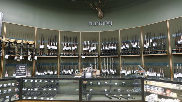 Guns on display at the Dick"s Sporting Goods in Danvers, Massachusetts, USA, 28 February 2018.