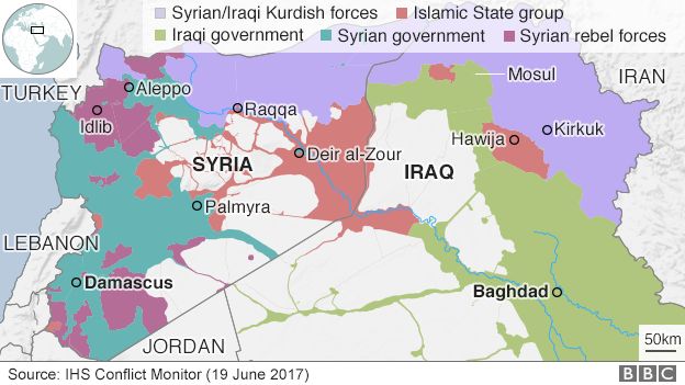 Map showing control of Iraq and Syria (19 June 2017)