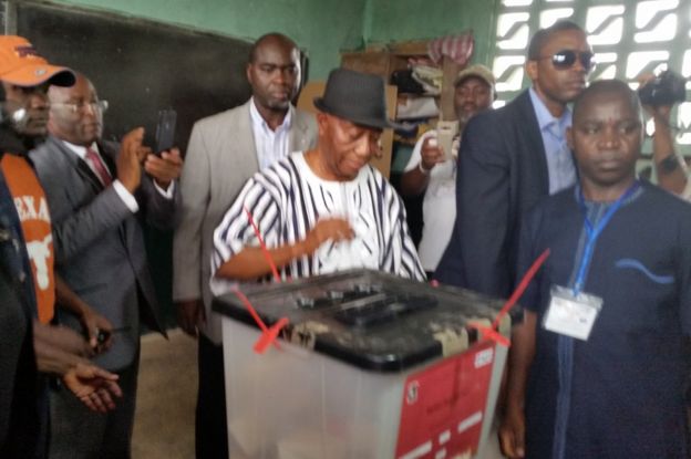 Joseph Boakai votes in Liberia, 26 December