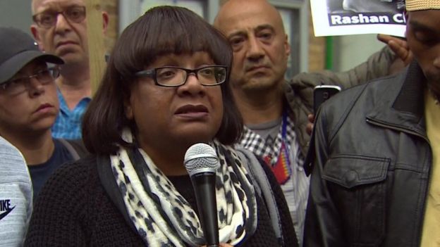 Diane Abbott speaking at the vigil