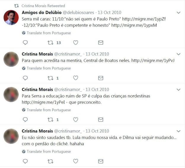 Captura de tela de perfil que apoiou Dilma em 2010 no Twitter