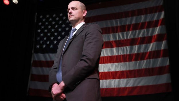 US independent presidential candidate Evan McMullin waits to speak to supporters at an election night party on November 8, 2016 in Salt Lake City, Utah