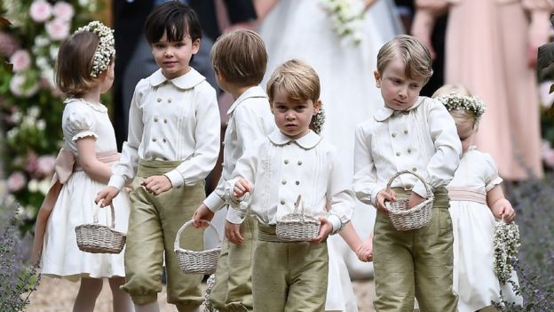 Prince George and Princess Charlotte with other page boys and a flower girl