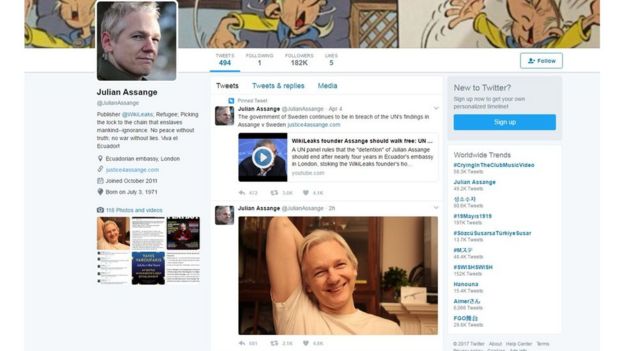 Página en Twitter de Julián Assange