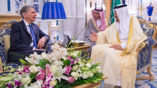 Saudi King Salman meets UK Foreign Secretary Philip Hammond in Jeddah