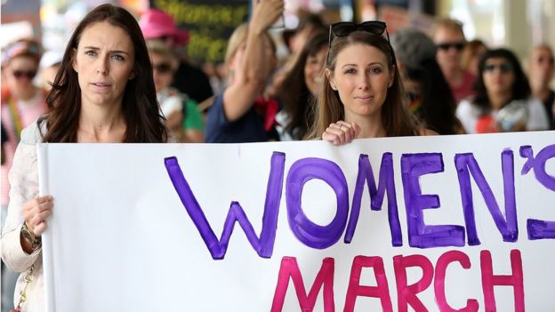Jacinda Ardern and Lissa Marvelly join a Women's March (Jan 2017)