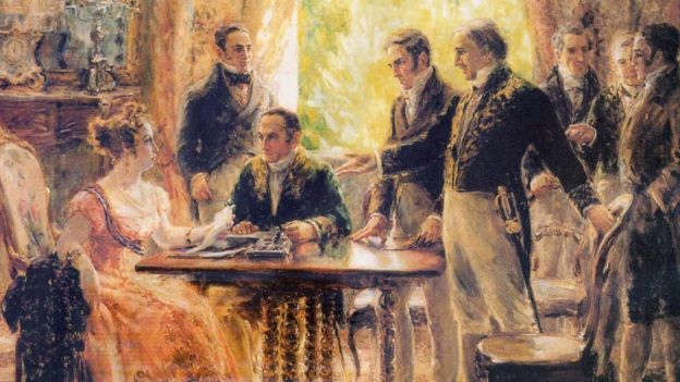 Em pintura de Georgina de Albuquerque, reunião de Leopoldina com o Conselho de Ministros em 2 de setembro de 1822