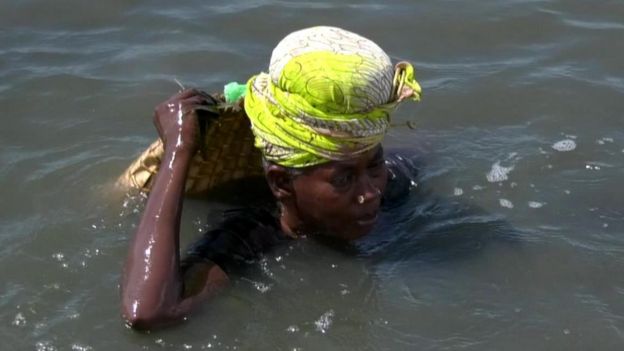 ஆபத்தை அறியாமல் கைகளால் இறால் பிடிக்கும் கடற்கரை பெண்களின் அவலம்