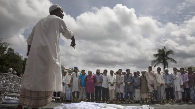 Prayers are conducted for the Rohingya who died after a boat sank in rough seas off the coast of Bangladesh carrying over 100 people on 29 September in Inani , Bangladesh