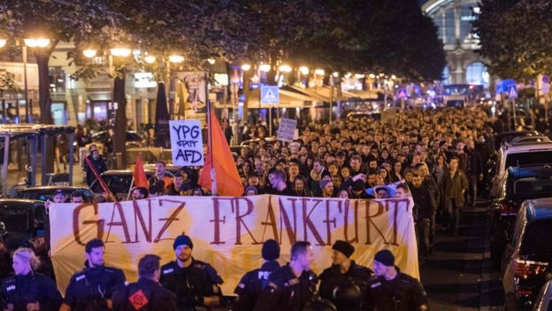 Protesters took to the streets to voice their opposition to the AfD breakthrough