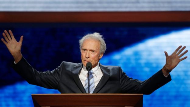 In this Aug. 30, 2012 file photo, actor Clint Eastwood addresses the Republican National Convention in Tampa, Fla