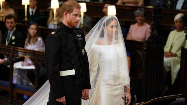 Prince Harry and Meghan Markle in St George"s Chapel at Windsor Castle