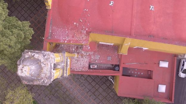 Foto aérea de la iglesia del barrio de Coyoacán.