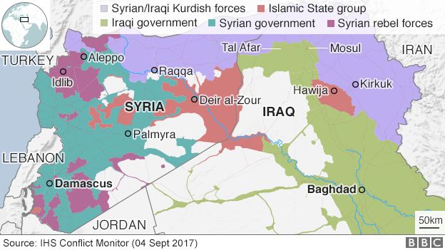 Map showing control of Syria and Iraq on 4 September 2017