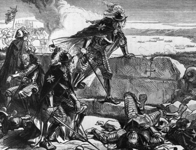 Grabado muestra a caballeros de la Orden de Malta luchando contra el ejército turco.