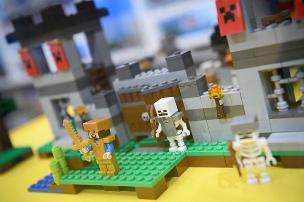 Lego Minecraft figures pictured at the London Lego store