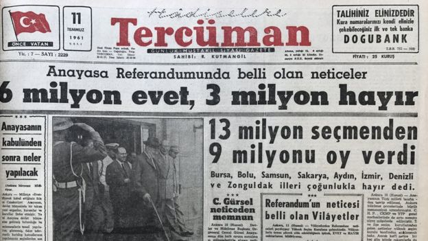 11 Temmuz tarihli Tercüman gazetesinin ana sayfa manşeti: 6 milyon evet, 3 milyon hayır