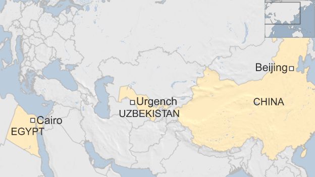 Map showing location of Urgench, Uzbekistan
