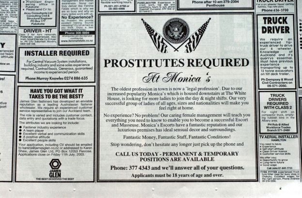 When prostitution was legalised in 2003, job adverts appeared in the press