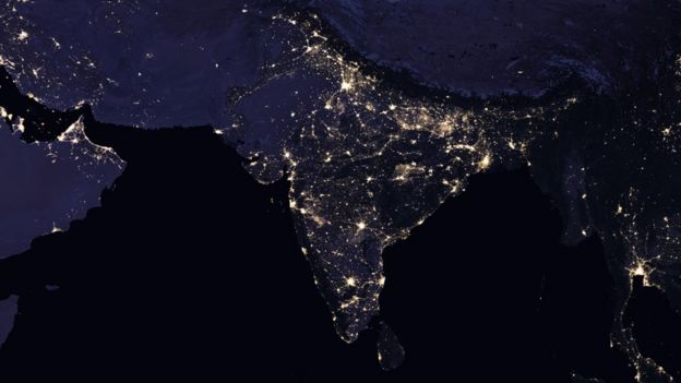 Satellite image of India and surrounding areas in 2016 (c) NASA Earth Observatory images by Joshua Stevens, using Suomi NPP VIIRS data from Miguel Román, Nasa's Goddard Space Flight Center