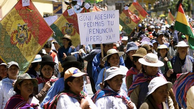 Marchas contra el presidente de Bolivia en octubre de 2003.