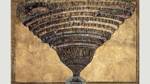 Sandro Botticelli drew The Abyss of Hell around 1485, illustrating Dante's nine circles of damnation described in the Divine Comedy