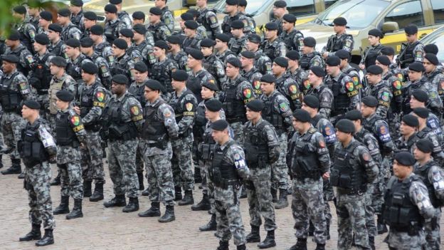 Policiais Militares do RS em apresentação de nova etapa do Plano Estratégico de Segurança Pública, em junho
