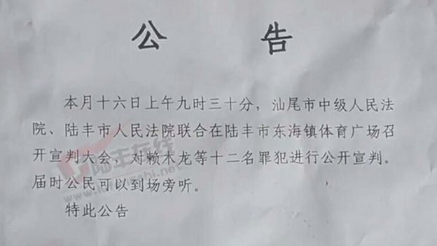 La Corte del Pueblo de Lufeng invitó a la gente a ver 12 anuncios de sentencias.