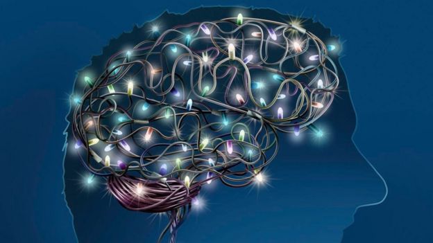 صورة توضيحية لدماغ الإنسان باستخدام أسلاك كهربائية ومصابيح صغيرة