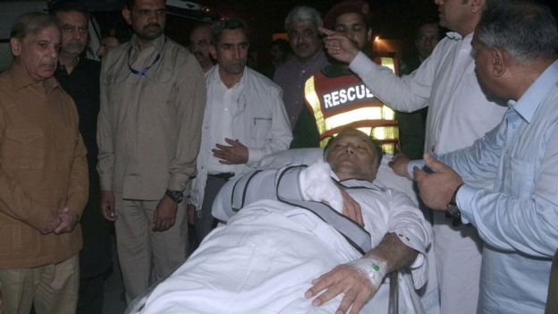 Punjab government image shows Ahsan Iqbal being transported to a hospital in Lahore after he was shot. 6 May 2018