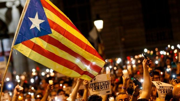 Manifestantes a favor de la independencia de Cataluña.