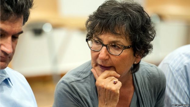 Joint plaintiff Judith Kalman is pictured at the courtroom in Lueneburg on July 2, 2015, for the continuation of the trial of German former SS officer Oskar Groening